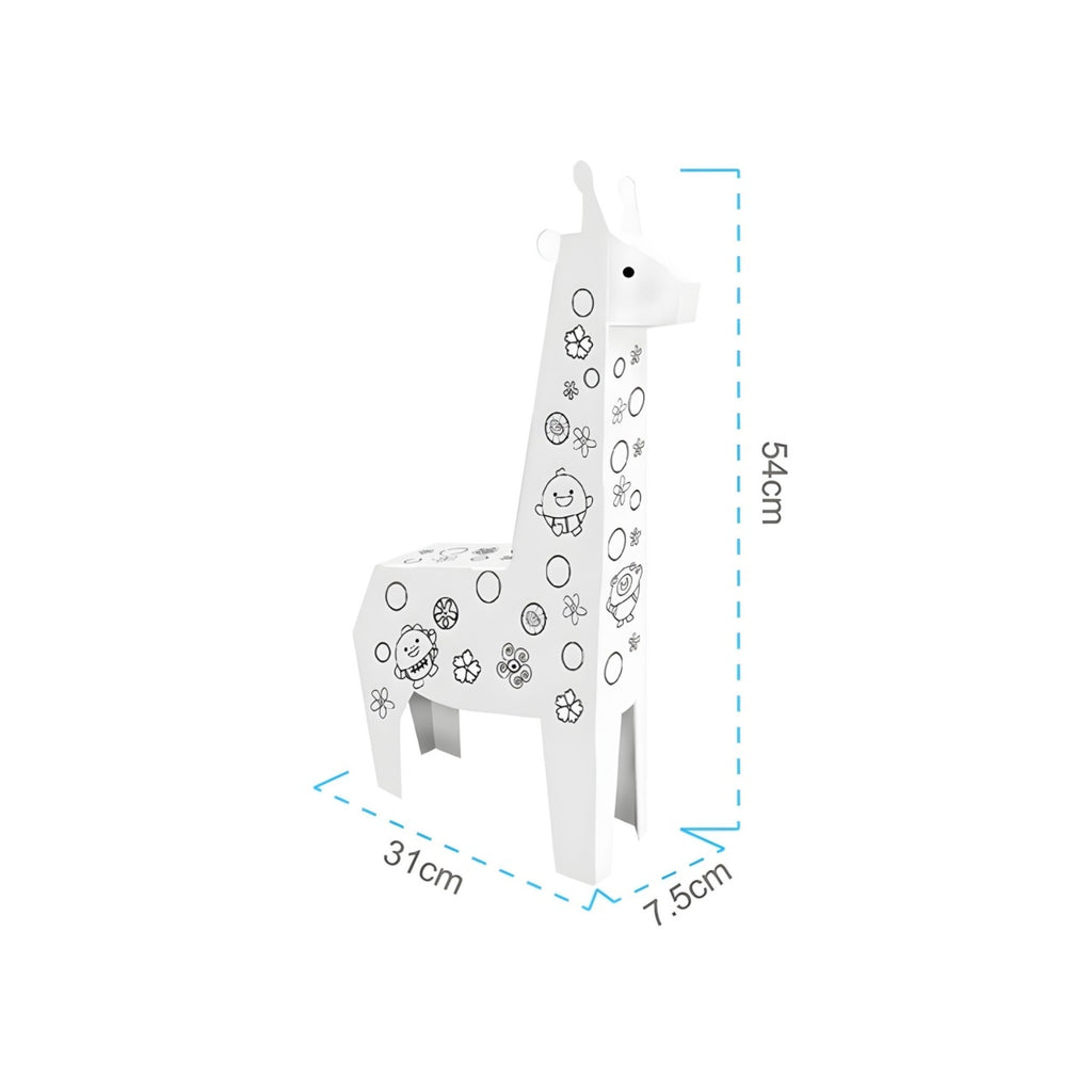 Jucarie Educativa pentru Copii, Model Girafa 3D, Set de Asamblat si Colorat din Carton, Puzzle 3D Educativ, 31 x 7.5 x 54 cm, 3+ ani, Alb Multicolor