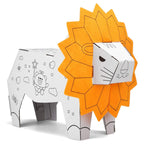 Jucarie Educativa pentru Copii, Model Leu 3D, Puzzle 3D de Asamblat si Colorat din Carton, Educativ, 41 x 12 x 33 cm, 3+ ani, Maro/Alb