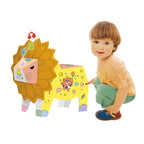 Jucarie Educativa pentru Copii, Model Leu 3D, Puzzle 3D de Asamblat si Colorat din Carton, Educativ, 41 x 12 x 33 cm, 3+ ani, Maro/Alb