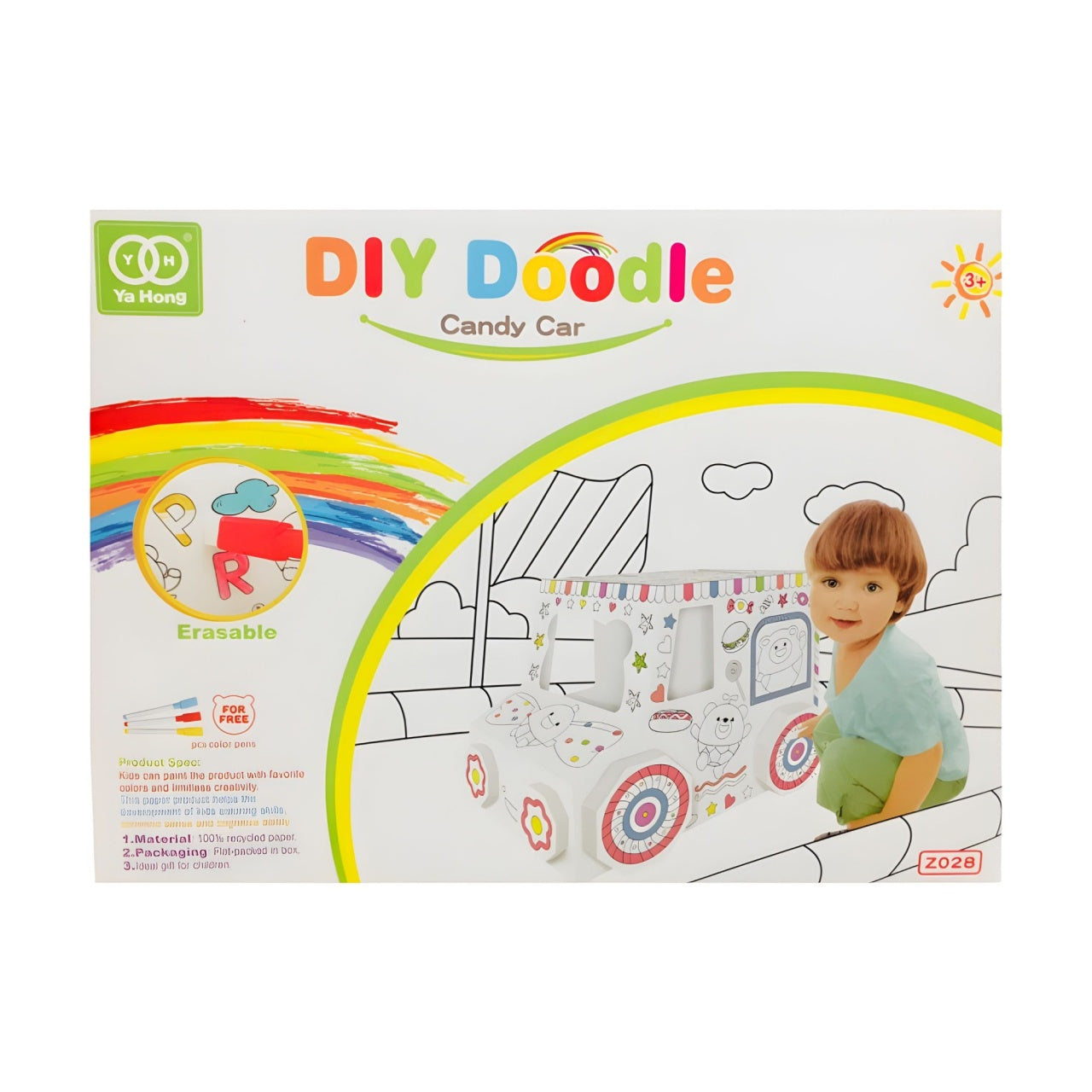 Jucarie Educativa pentru Copii, Model Masinuta 3D, Jucarie de Asamblat si Colorat, din Carton, 28 x 20 cm, 3+ ani, Alb