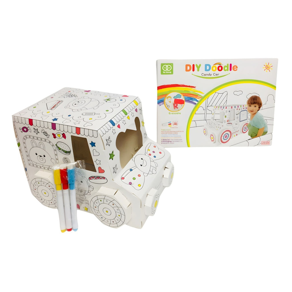 Jucarie Educativa pentru Copii, Model Masinuta 3D, Jucarie de Asamblat si Colorat, din Carton, 28 x 20 cm, 3+ ani, Alb