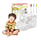 Jucarie Educativa pentru Copii, Model Masinuta 3D, Jucarie de Asamblat si Colorat, din Carton, 28 x 20 cm, 3+ ani, Alb