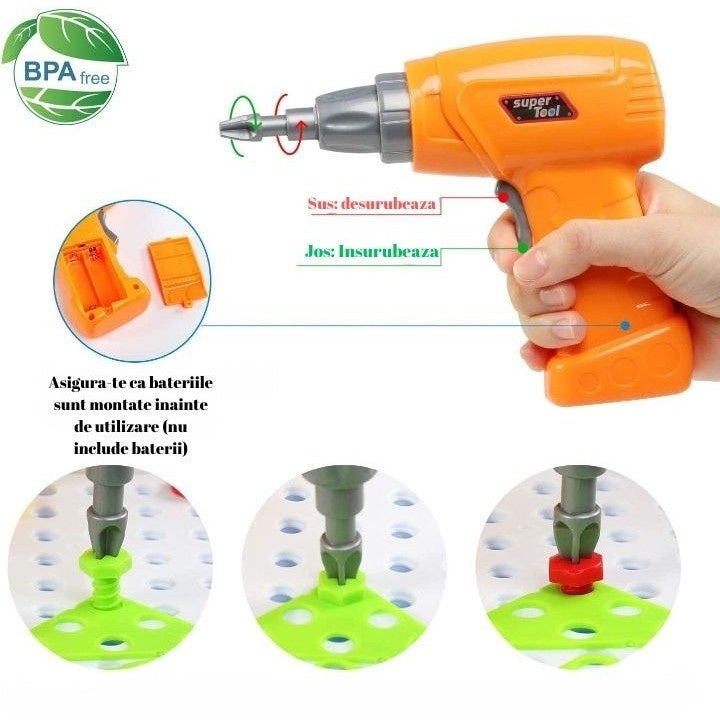 Jucarie Educativa Si Interactiva, Set De Constructie Puzzle Din ABS Cu Bormasina Pentru Dezvoltatea Creativitatii Si A Indemanarii 2D si 3D, Valiza, +3, 31x7x25 cm, 336 Piese