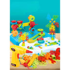 Jucarie Educativa Si Interactiva, Set De Constructie Puzzle Din ABS Cu Bormasina Pentru Dezvoltatea Creativitatii Si A Indemanarii 2D si 3D, Valiza, +3, 31x7x25 cm, 336 Piese