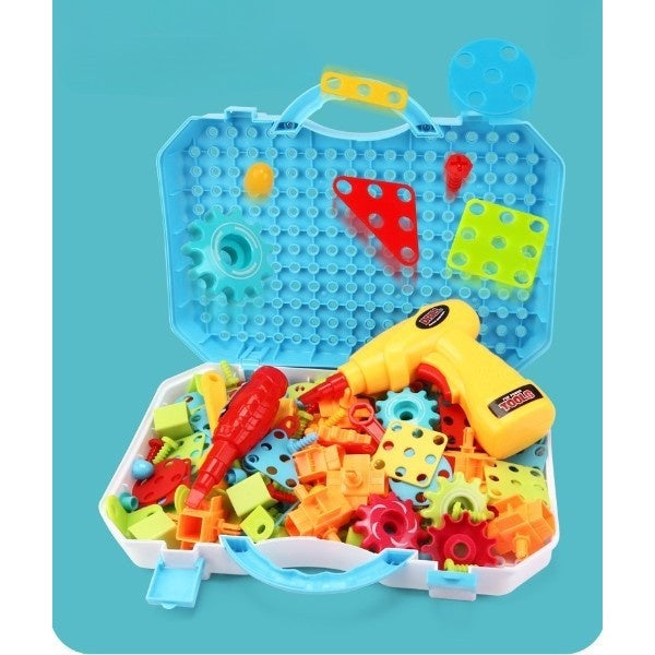 Jucarie Educativa Si Interactiva, Set De Constructie Puzzle Din ABS Cu Bormasina Pentru Dezvoltatea Creativitatii Si A Indemanarii 2D si 3D, Valiza, +3, 31x7x25 cm, 336 Piese
