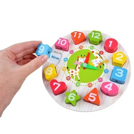 Jucarie Educativa , Tip Montessori, Model Ceas Girafa, din Lemn, + 36 Luni, 12 Piese, 17 cm, Multicolor