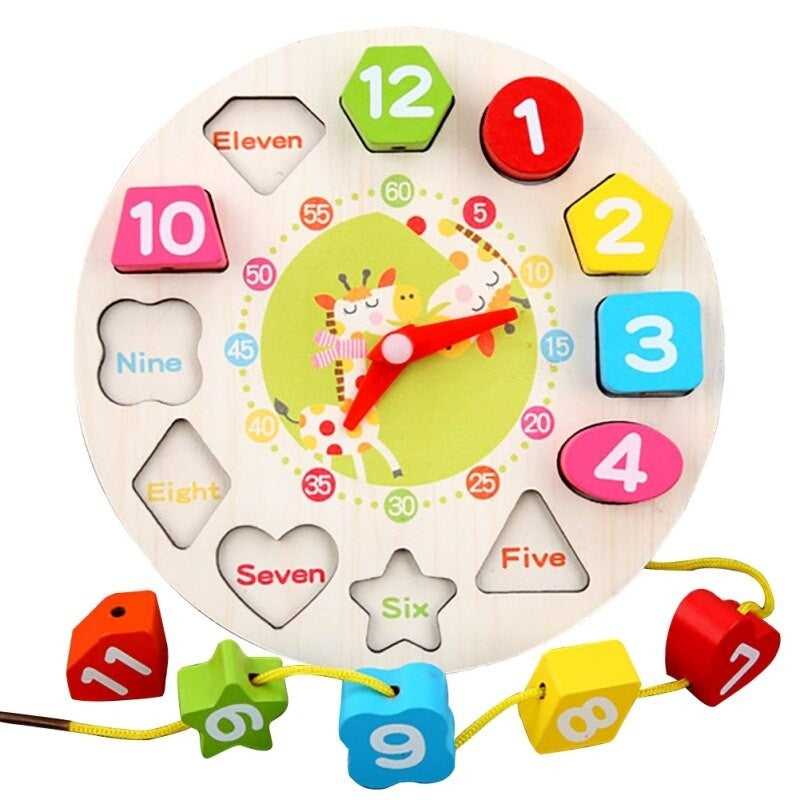Jucarie Educativa , Tip Montessori, Model Ceas Girafa, din Lemn, + 36 Luni, 12 Piese, 17 cm, Multicolor