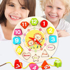 Jucarie Educativa , Tip Montessori, Model Ceas Leu, din Lemn, + 36 Luni, 12 Piese, 17 cm, Multicolor