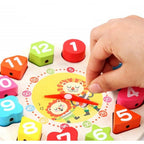 Jucarie Educativa , Tip Montessori, Model Ceas Leu, din Lemn, + 36 Luni, 12 Piese, 17 cm, Multicolor