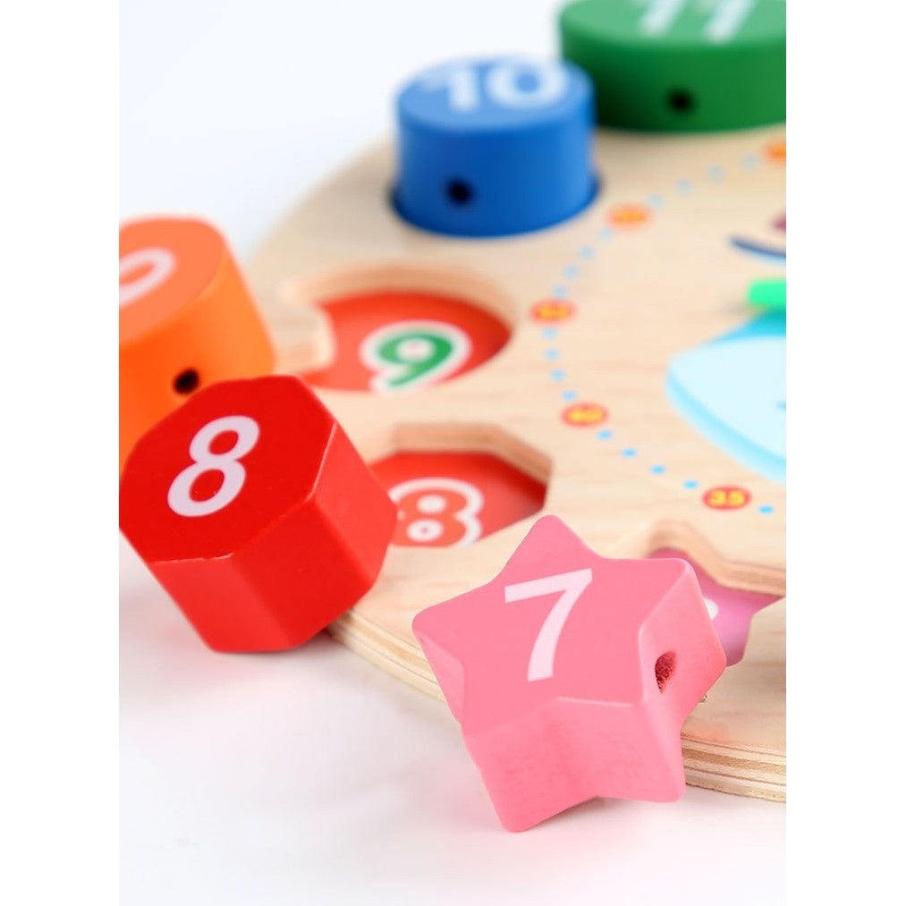 Jucarie Educativa , Tip Montessori, Model Ceas Pinguin, din Lemn, + 36 Luni, 12 Piese, 17.2 cm, Multicolor