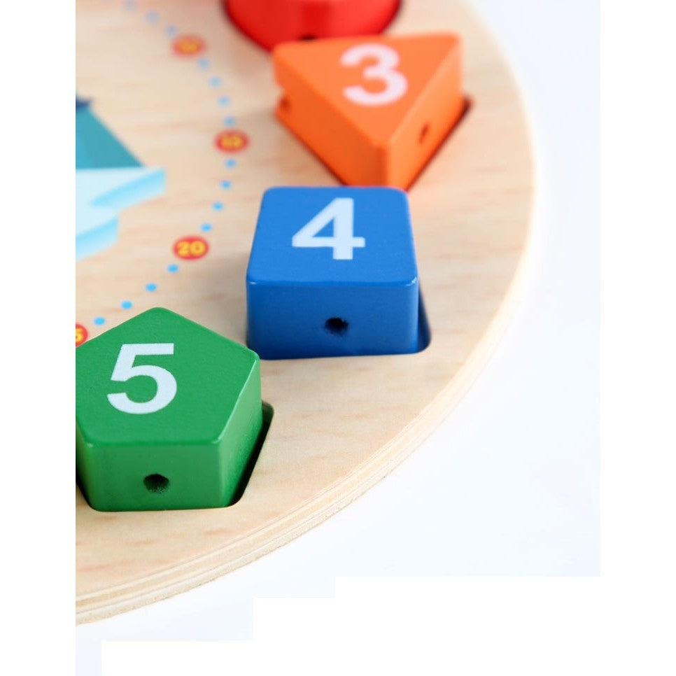 Jucarie Educativa , Tip Montessori, Model Ceas Pinguin, din Lemn, + 36 Luni, 12 Piese, 17.2 cm, Multicolor