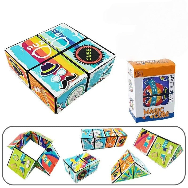 Jucarie Interactiva, Magic Cube, Puzzle, Diferite Forme, Anti-stress, 8 x 8 x 3 cm, Multicolor