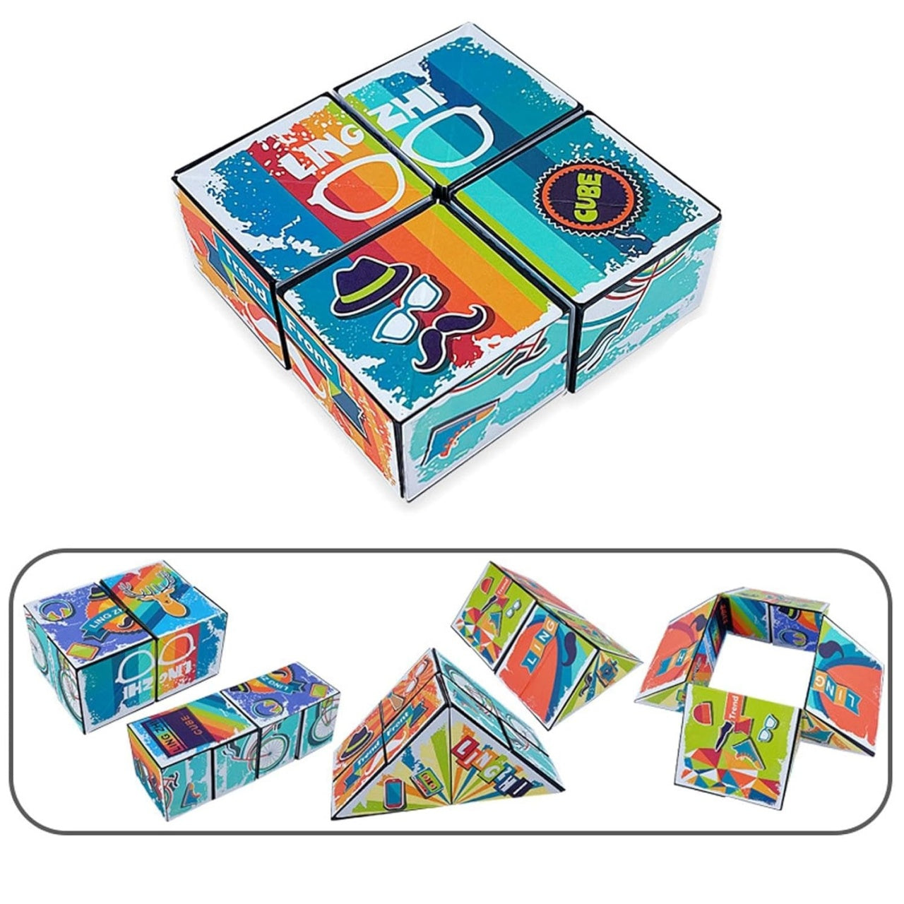 Jucarie Interactiva, Magic Cube, Puzzle, Diferite Forme, Anti-stress, 8 x 8 x 3 cm, Multicolor