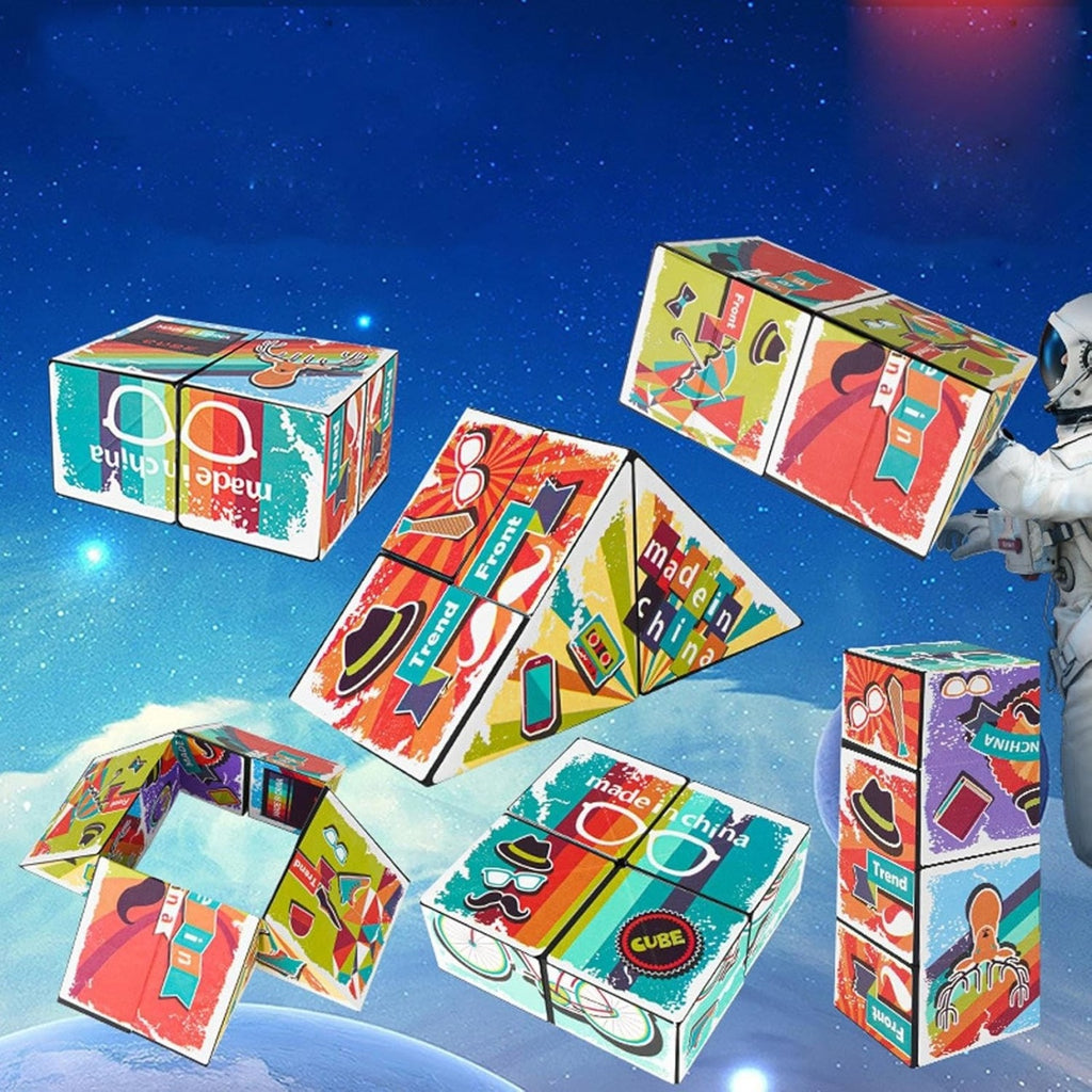 Jucarie Interactiva, Magic Cube, Puzzle, Diferite Forme, Anti-stress, 8 x 8 x 3 cm, Multicolor