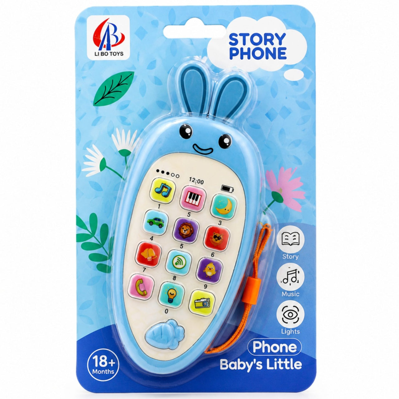 Jucarie Interactiva, Telefon Inteligent, Model Morcov, Functii Educative, Muzicale si Voce, 4-6 ani, 19 x 11.5 cm, din Plastic, Albastru