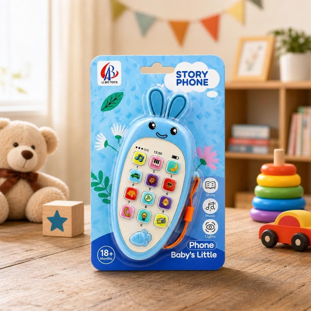 Jucarie Interactiva, Telefon Inteligent, Model Morcov, Functii Educative, Muzicale si Voce, 4-6 ani, 19 x 11.5 cm, din Plastic, Albastru