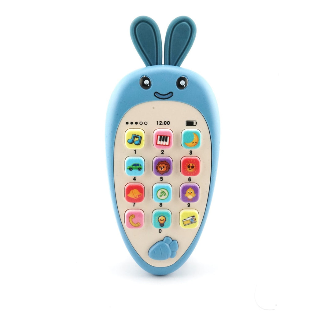 Jucarie Interactiva, Telefon Inteligent, Model Morcov, Functii Educative, Muzicale si Voce, 4-6 ani, 19 x 11.5 cm, din Plastic, Albastru