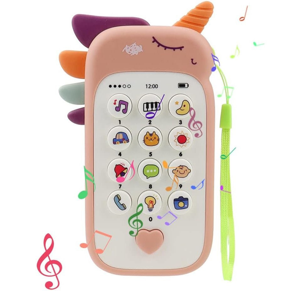 Jucarie Interactiva, Telefon Inteligent, Model Unicorn, Functii Educative, Muzicale si Voce, 4-6 ani, 19 x 11.5 cm, din Plastic, Roz
