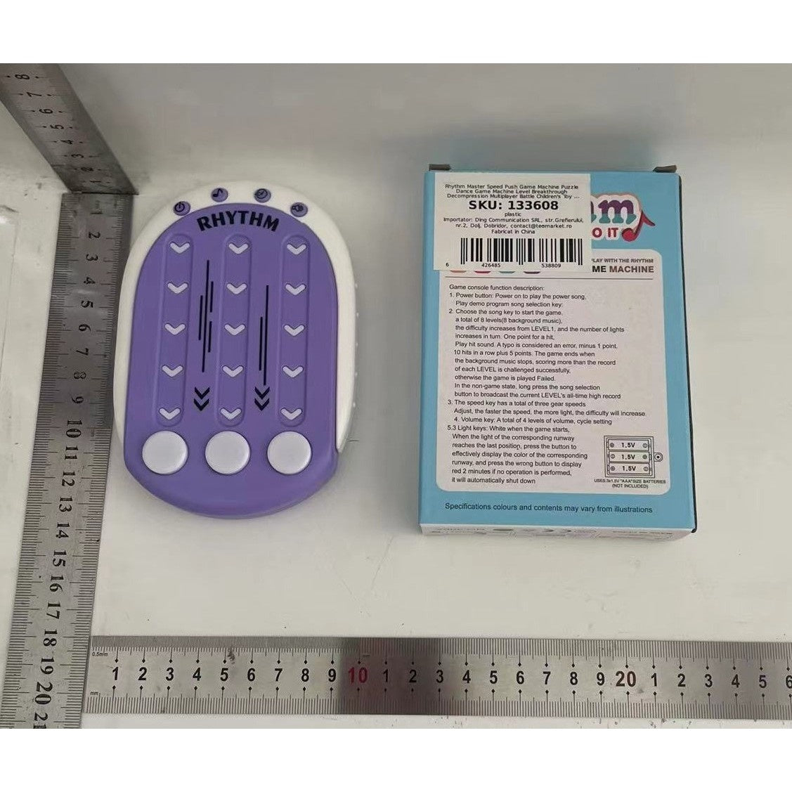 Jucarie Interactiva, Tip Jocuri Ritmice, +3 Ani, din ABS, 8 Niveluri de Joc, 9.5 x 2.5 x 13.6 cm, Mov