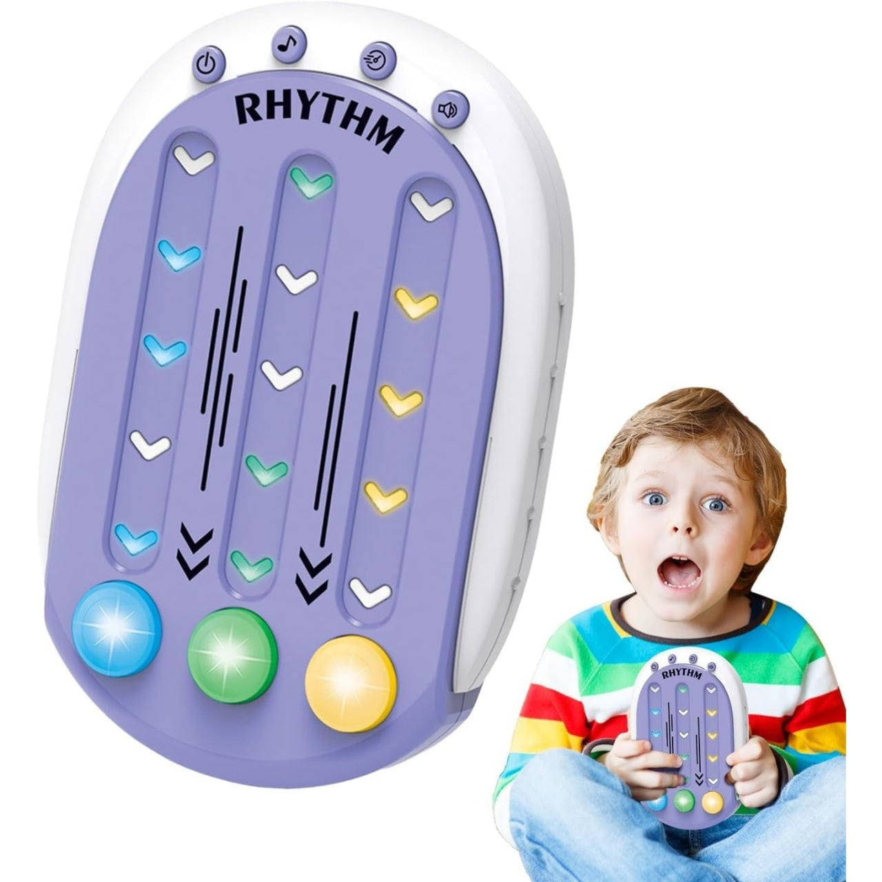 Jucarie Interactiva, Tip Jocuri Ritmice, +3 Ani, din ABS, 8 Niveluri de Joc, 9.5 x 2.5 x 13.6 cm, Mov