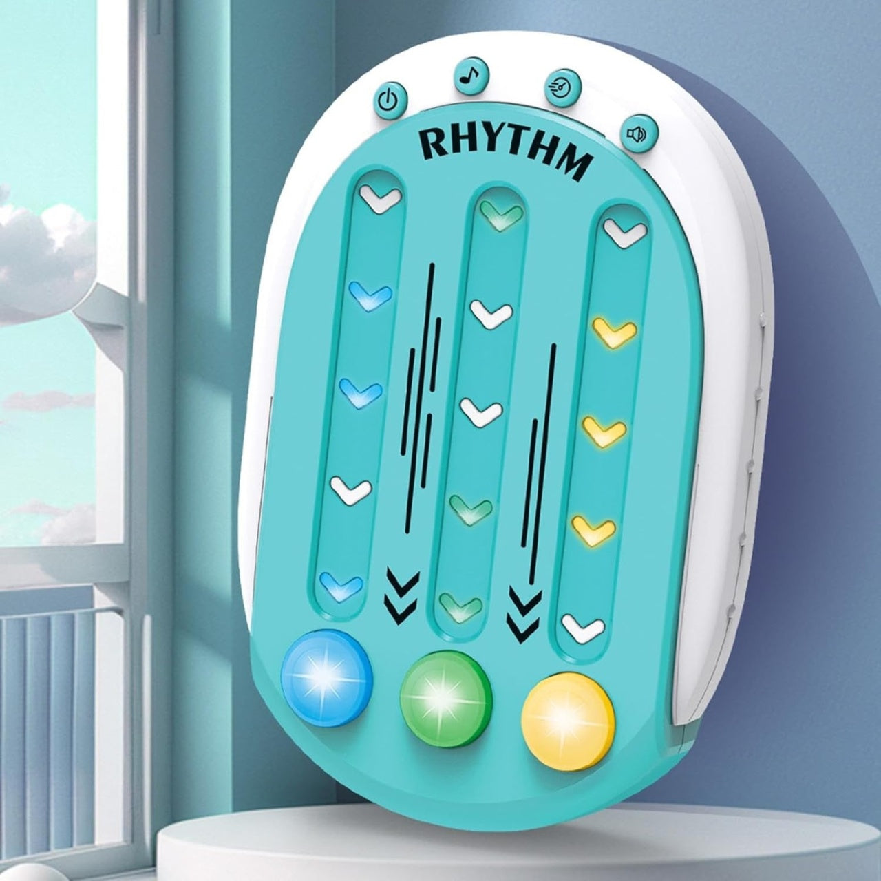 Jucarie Interactiva, Tip Jocuri Ritmice, +3 Ani, din ABS, 8 Niveluri de Joc, 9.5 x 2.5 x 13.6 cm, Albastru