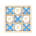 Jucarie Montessori Tic Tac Toe, Educativa, Interactiva, din lemn, X si O, 9 Piese, 14.3x14.3 cm, Albastru Alb