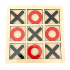 Jucarie Montessori Tic Tac Toe, Educativa, Interactiva, din lemn, X si O, 9 Piese, 14.3x14.3 cm, Negru Rosu