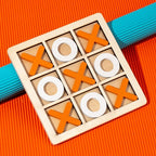 Jucarie Montessori Tic Tac Toe, Educativa, Interactiva, din lemn, X si O, 9 Piese, 14.3x14.3 cm, Portocaliu Alb