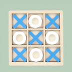 Jucarie Montessori Tic Tac Toe, Educativa, Interactiva, din lemn, X si O, 9 Piese, 14.3x14.3 cm, Albastru Alb
