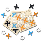 Jucarie Montessori Tic Tac Toe, Educativa, Interactiva, din lemn, X si O, 9 Piese, 14.3x14.3 cm, Albastru Alb