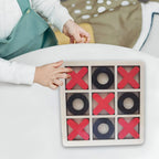 Jucarie Montessori Tic Tac Toe, Educativa, Interactiva, din lemn, X si O, 9 Piese, 14.3x14.3 cm, Negru Rosu