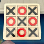 Jucarie Montessori Tic Tac Toe, Educativa, Interactiva, din lemn, X si O, 9 Piese, 14.3x14.3 cm, Negru Rosu