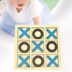 Jucarie Montessori Tic Tac Toe, Educativa, Interactiva, din lemn, X si O, 9 Piese, 14.3x14.3 cm, Albastru Negru