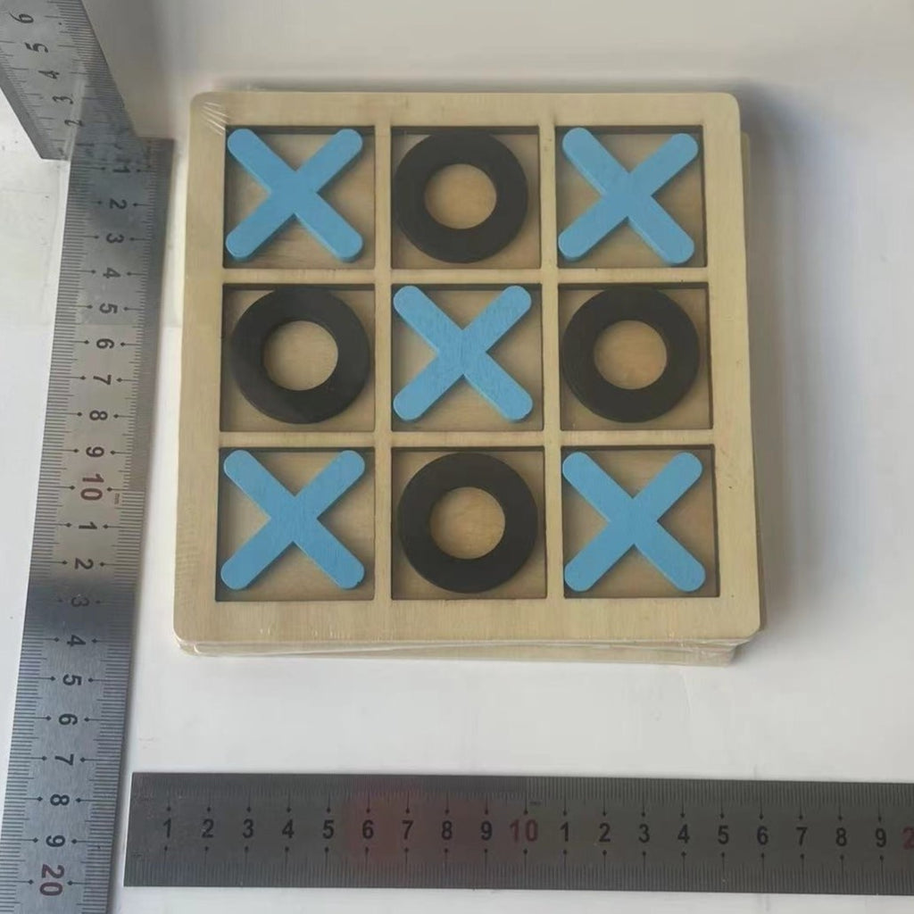 Jucarie Montessori Tic Tac Toe, Educativa, Interactiva, din lemn, X si O, 9 Piese, 14.3x14.3 cm, Albastru Negru