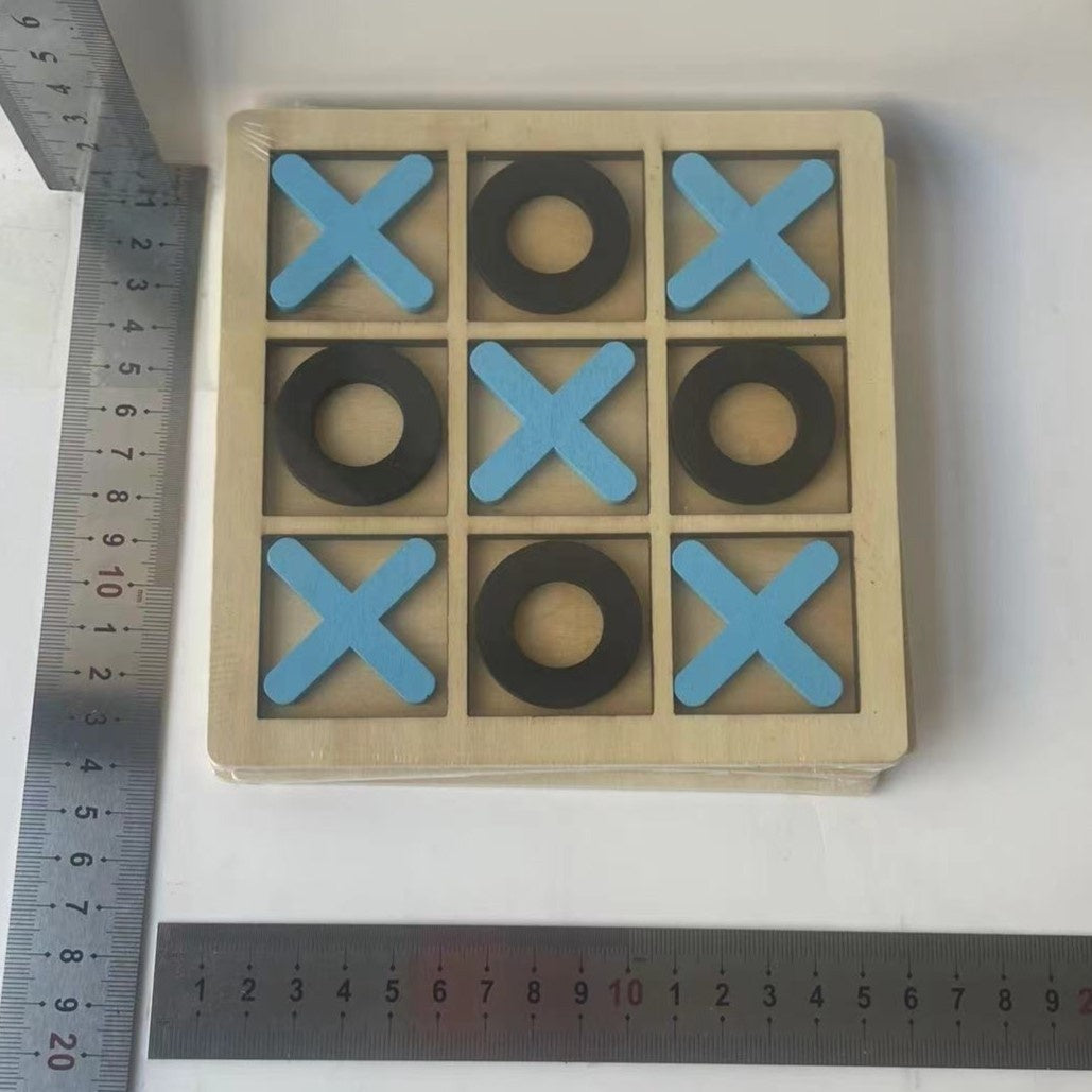 Jucarie Montessori Tic Tac Toe, Educativa, Interactiva, din lemn, X si O, 9 Piese, 14.3x14.3 cm, Albastru Negru