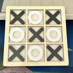 Jucarie Montessori Tic Tac Toe, Educativa, Interactiva, din lemn, X si O, 9 Piese, 14.3x14.3 cm, Negru Alb