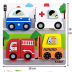 Jucarie Montessori, Tip Puzzle 3D, din Lemn, +36 Luni, Model Masini, 18 x 18 x 1.5 cm, Multicolor