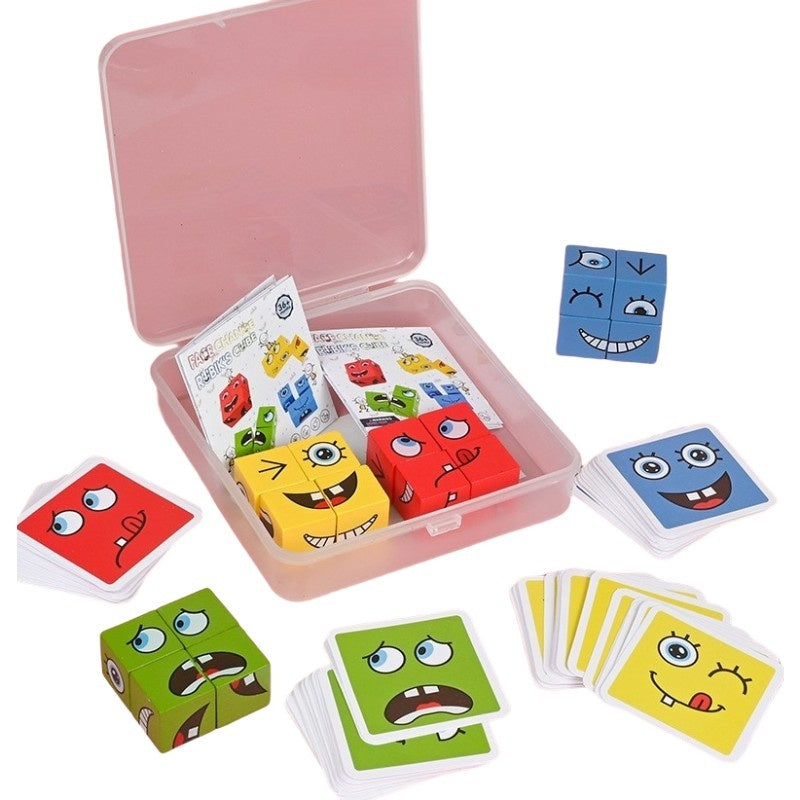 Jucarie Pentru Copii Montessori , Cub din Lemn, 64 de Carti Distractive,+3 ani, multicolor
