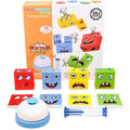 Jucarie Pentru Copii Montessori Cub din Lemn, 64 de Carti Distractive, Clepsidra si Clopotel inclus,+3 ani, multicolor