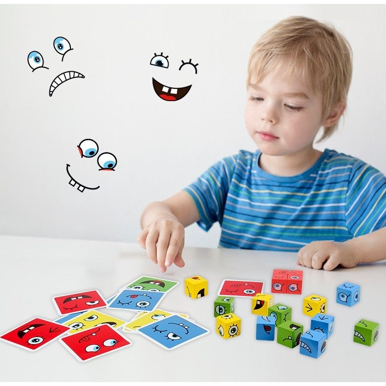 Jucarie pentru copii montessori cub din lemn, asamblare fete, 64 de carti distractive, +3 ani, educativ, multicolor