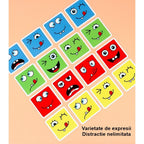 Jucarie pentru copii montessori cub din lemn, asamblare fete, 64 de carti distractive, +3 ani, educativ, multicolor