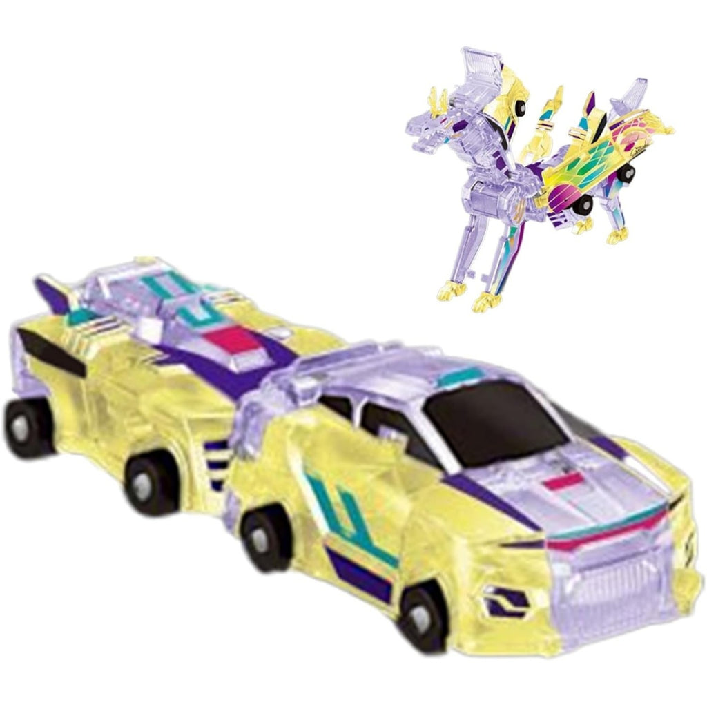 Jucarie Transformabila 2in1, Crystal Wing Flying Dragon, Masina/Dragon, Atractie Magnetica, Fluorescent, +3 Ani, din ABS, Multicolor
