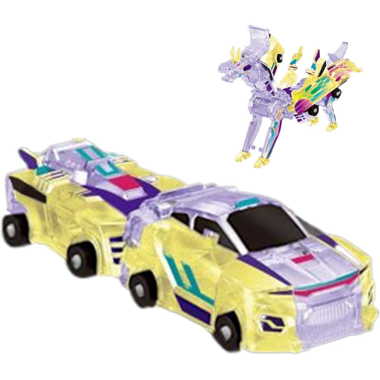 Jucarie Transformabila 2in1, Crystal Wing Flying Dragon, Masina/Dragon, Atractie Magnetica, Fluorescent, +3 Ani, din ABS, Multicolor