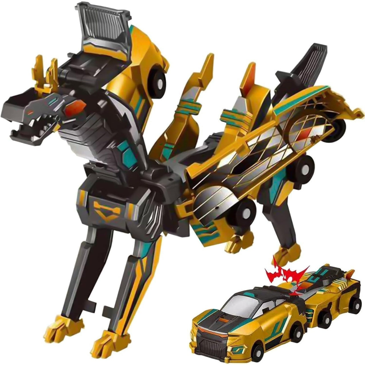 Jucarie Transformabila 2in1, Golden Wing Flying Dragon, Masina/Dragon, Atractie Magnetica, +6 Ani, din ABS, Auriu