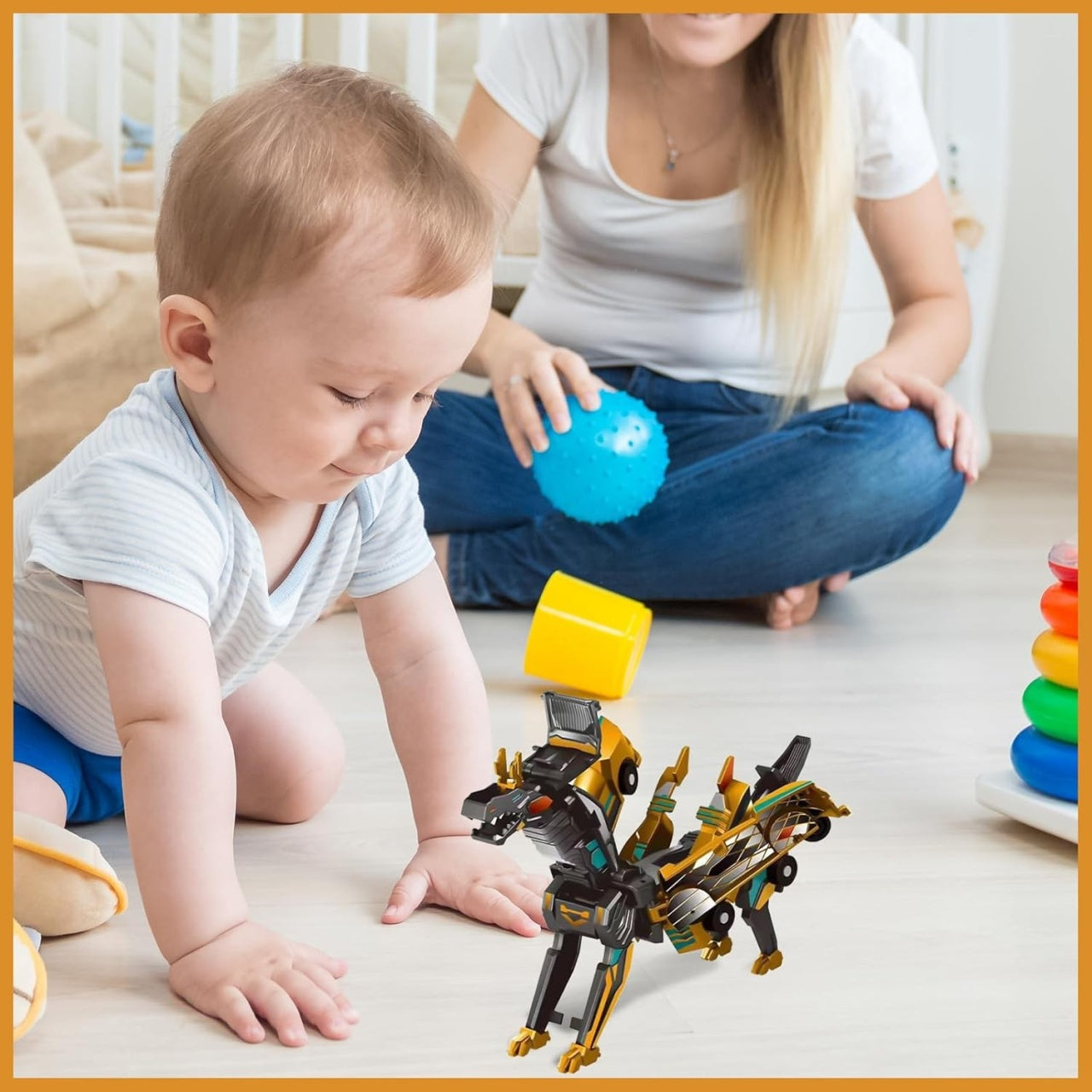 Jucarie Transformabila 2in1, Golden Wing Flying Dragon, Masina/Dragon, Atractie Magnetica, +6 Ani, din ABS, Auriu