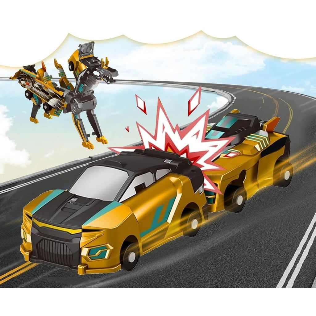 Jucarie Transformabila 2in1, Golden Wing Flying Dragon, Masina/Dragon, Atractie Magnetica, +6 Ani, din ABS, Auriu