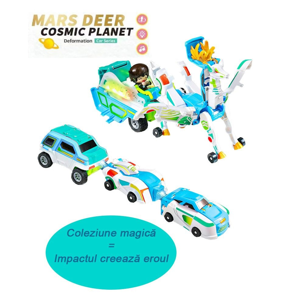 Jucarie Transformer Magnetica 3 in 1, 3 Masini Care se Transforma in Pegas Inaripat, Atractie Magnetica, 3+ Ani, din ABS, Albastru