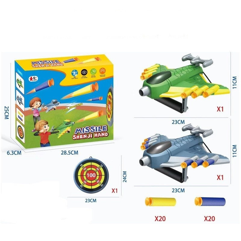 Jucaruie cu Lansator pentru Copii, Lanseaza Manual, Tinta, 2 Avioane, 40 de Gloante din Material Moale, Joc Interactiv, 28.5x25x6.3 cm, Gri Verde