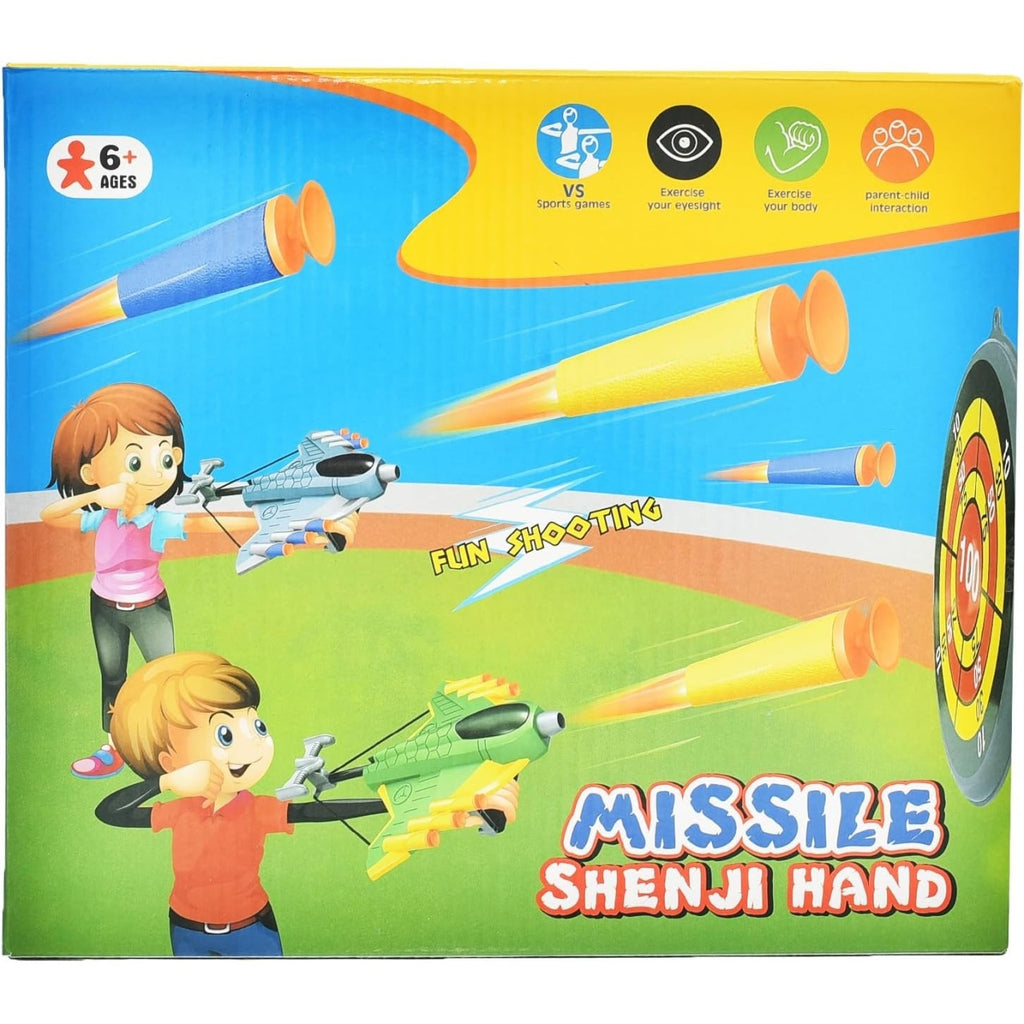 Jucaruie cu Lansator pentru Copii, Lanseaza Manual, Tinta, 2 Avioane, 40 de Gloante din Material Moale, Joc Interactiv, 28.5x25x6.3 cm, Gri Verde