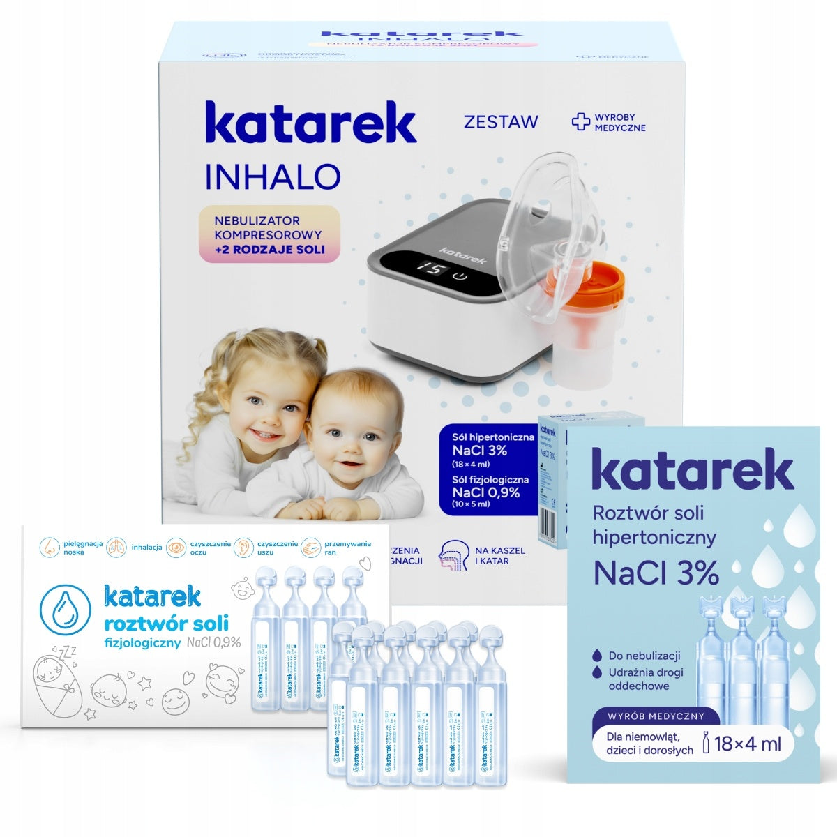 Katarek Inhalo, nebulizator cu compresor + 2 tipuri de sare